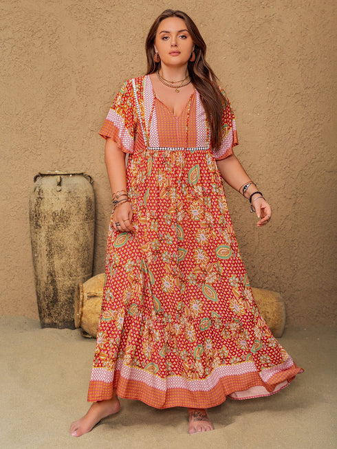 plus-size-printed-tie-neck-flutter-sleeve-maxi-dress-1 OhSoStyled - Sophia's Style-5
